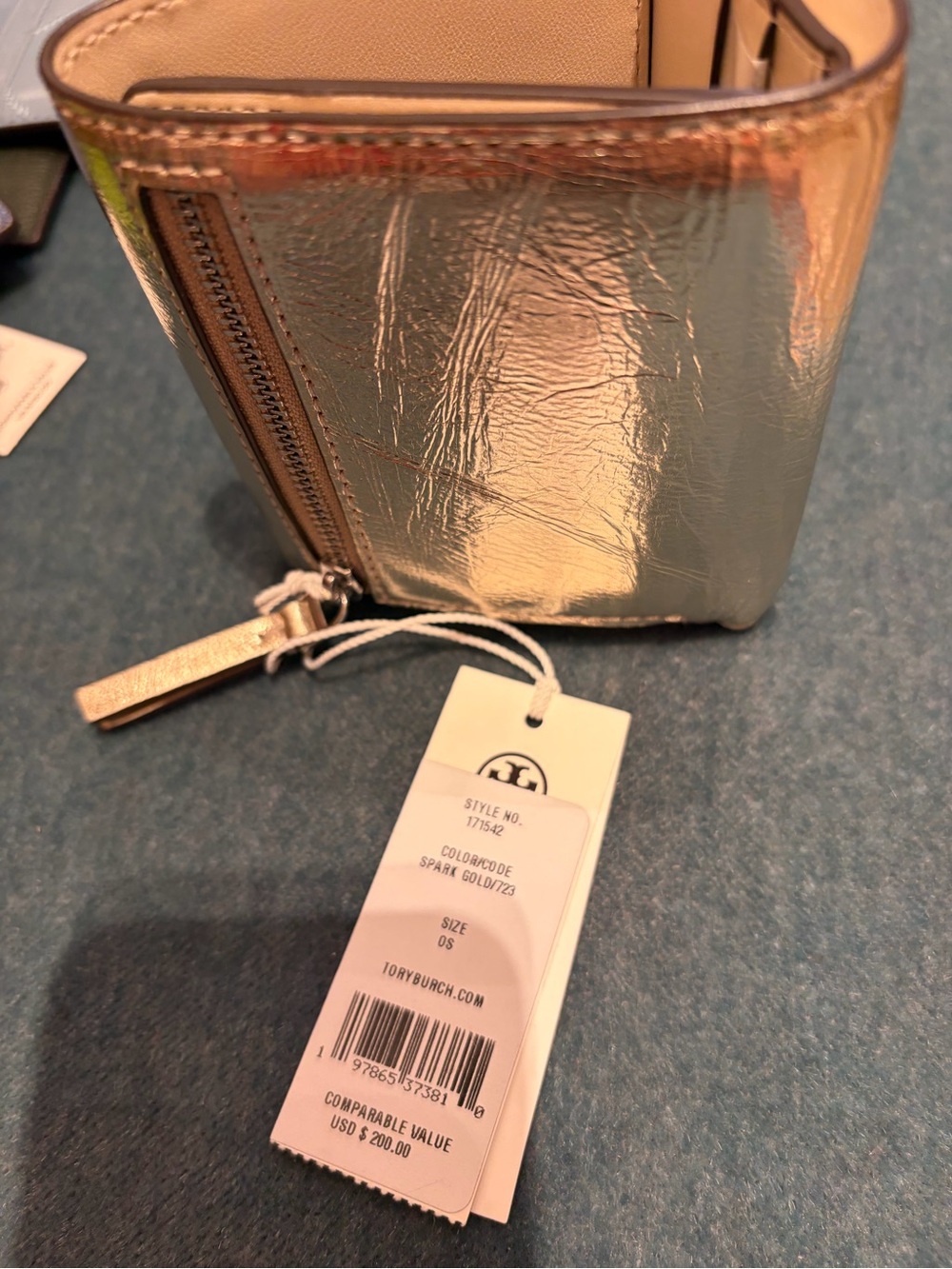 Tory Burch Metallic gold Compact Wallet Thea new with tag(limited time sale) - Picture 8 of 8